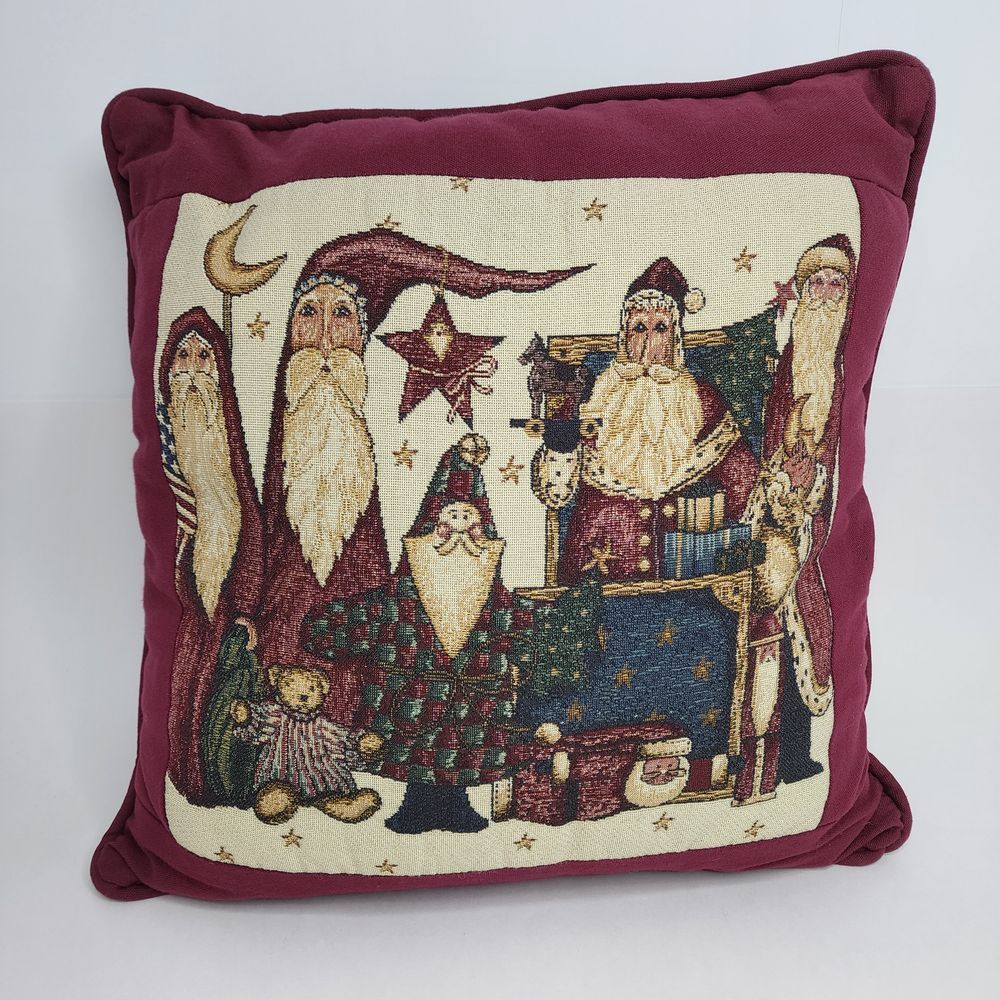 Santa Christmas Pillow Embroidered Cross Stitch Red 17X17‎ Portofino